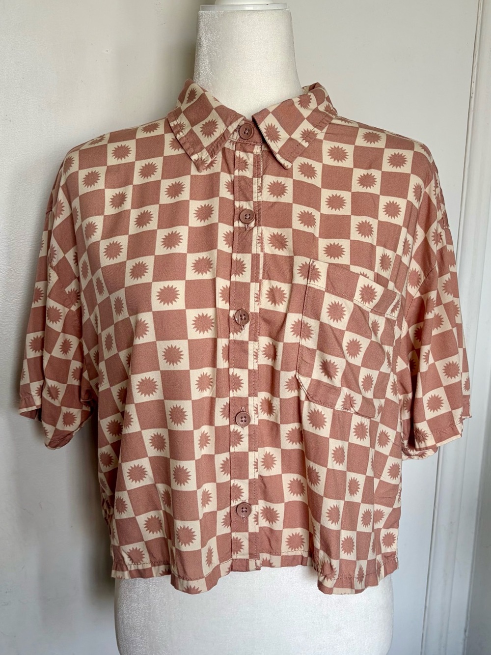 VANS Sunny Check Short Sleeve Button Up Top M